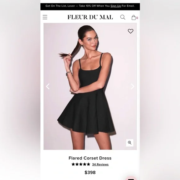 Fleur du Mal Flared Corset Dress Black Mini Fit & Flare Style curr $398. NWOT XS - Picture 1 of 4